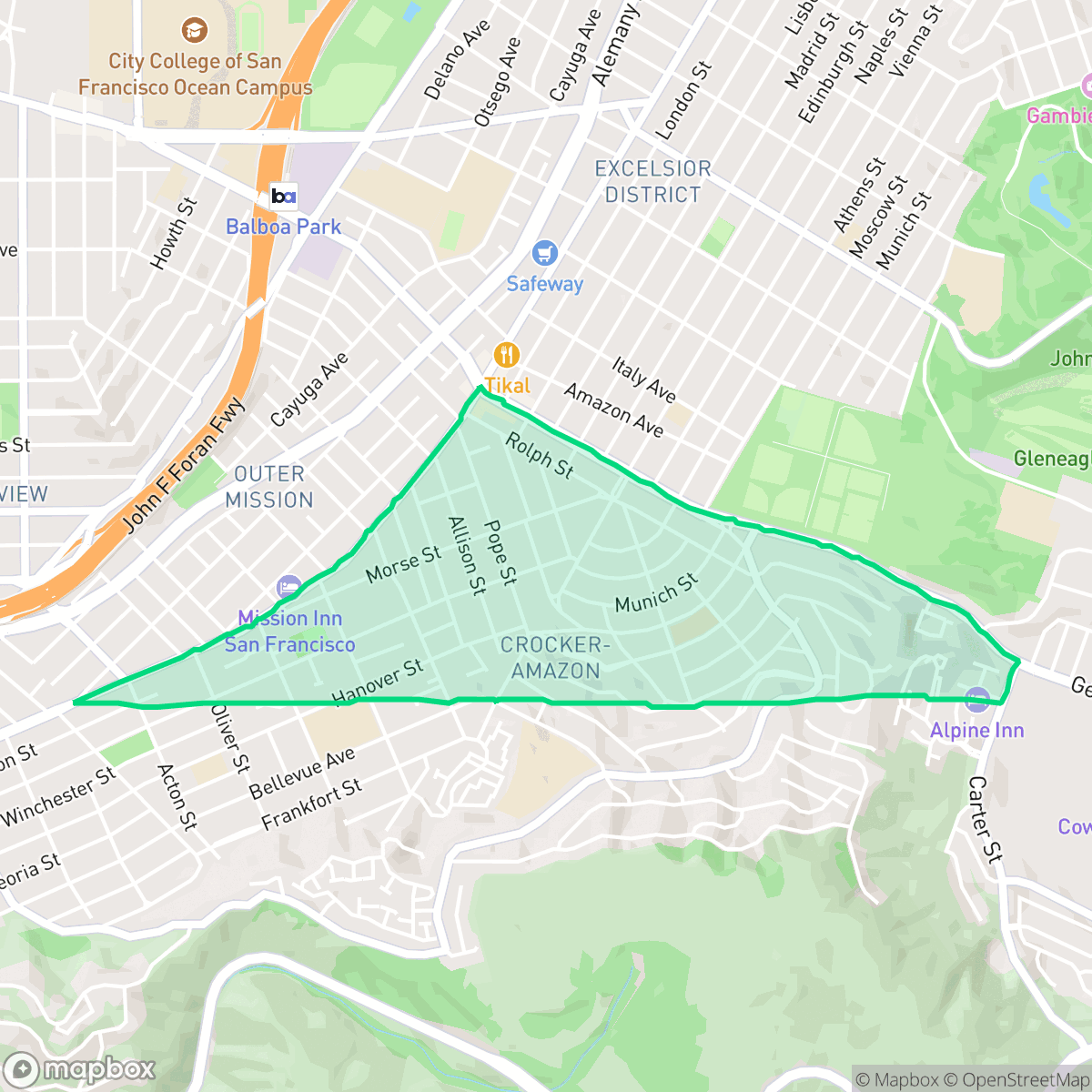Map showing the location of Crocker Amazon, San Francisco, CA