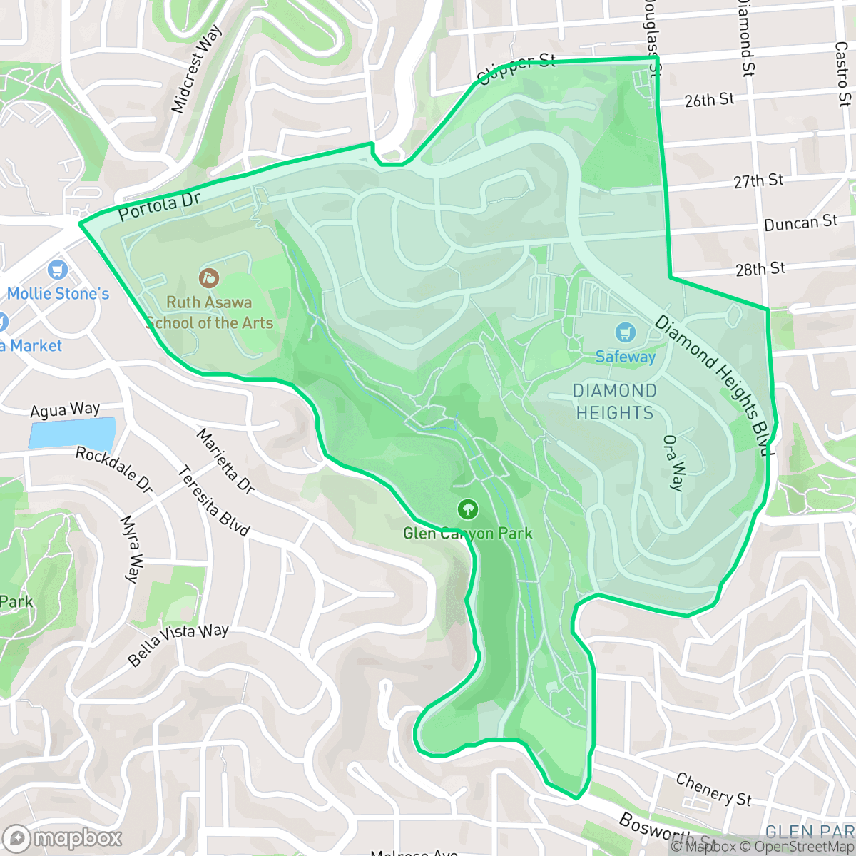 Map showing the location of Diamond Heights, San Francisco, CA