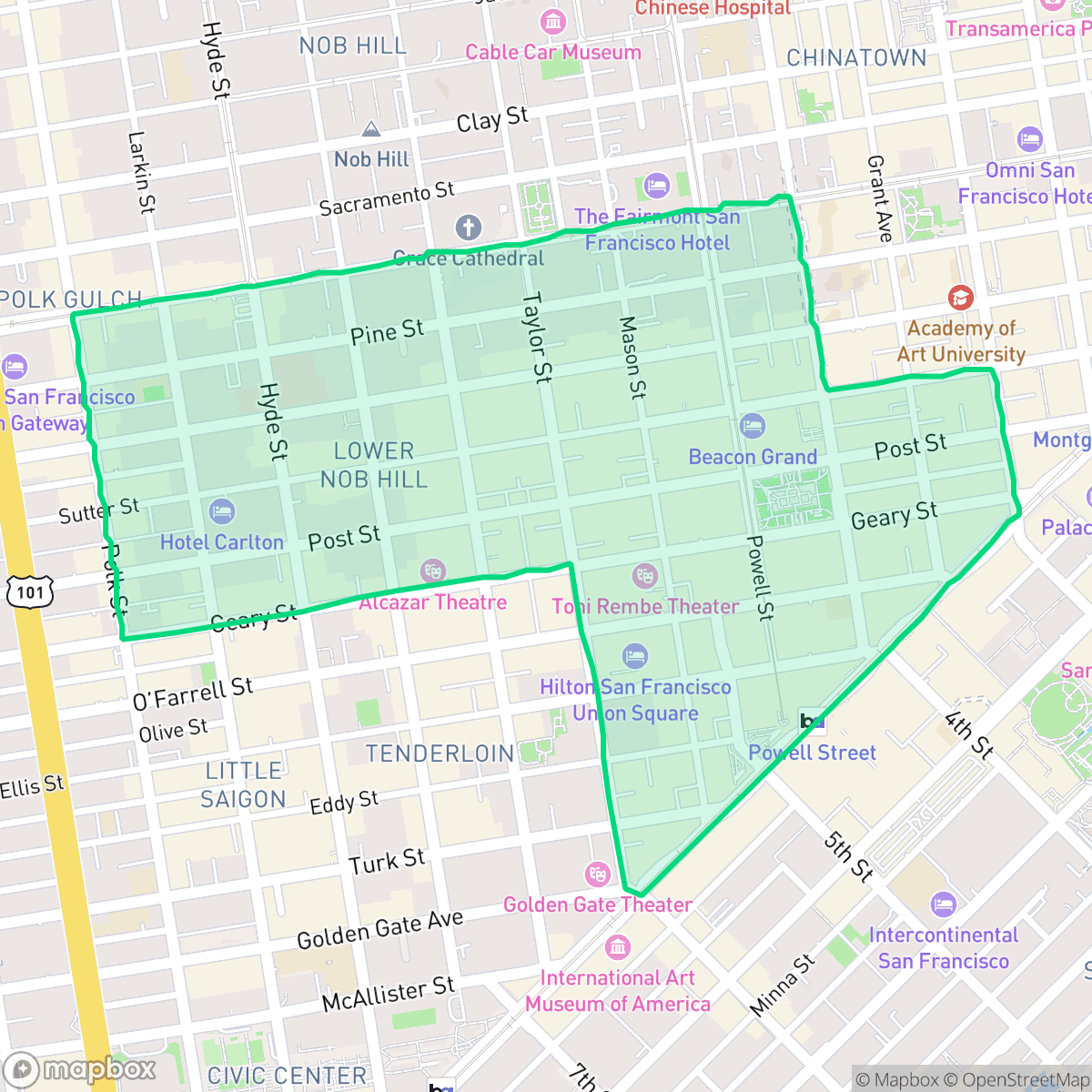 Map showing the location of Downtown, San Francisco, CA