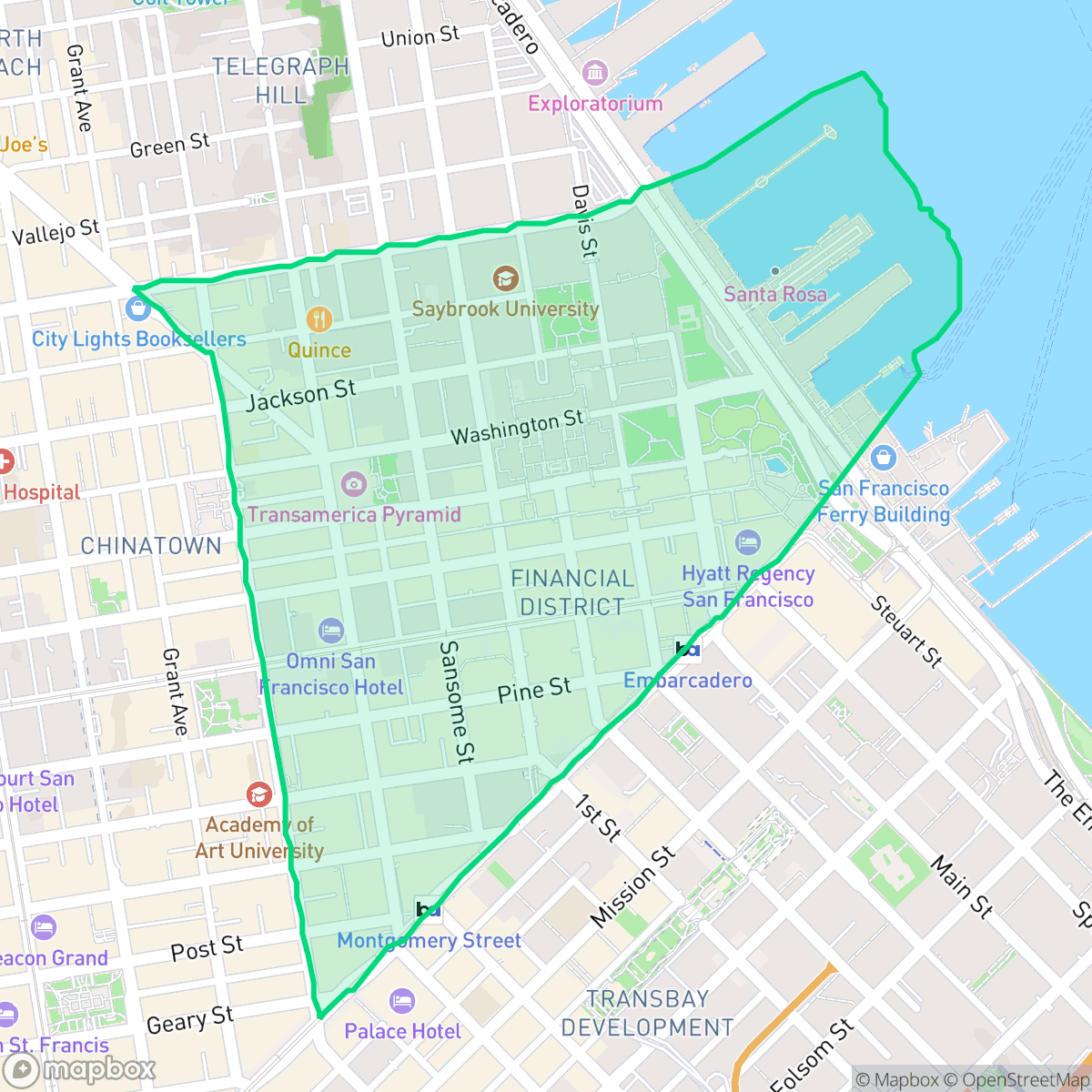 Map showing the location of Financial District, San Francisco, CA
