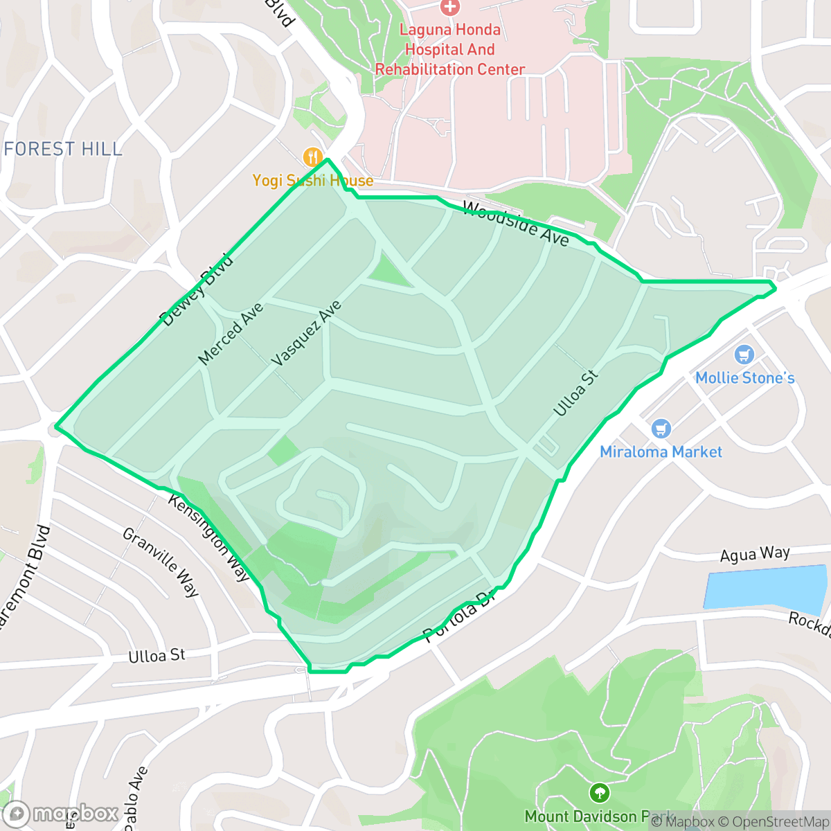 Map showing the location of Forest Hill Extension, San Francisco, CA