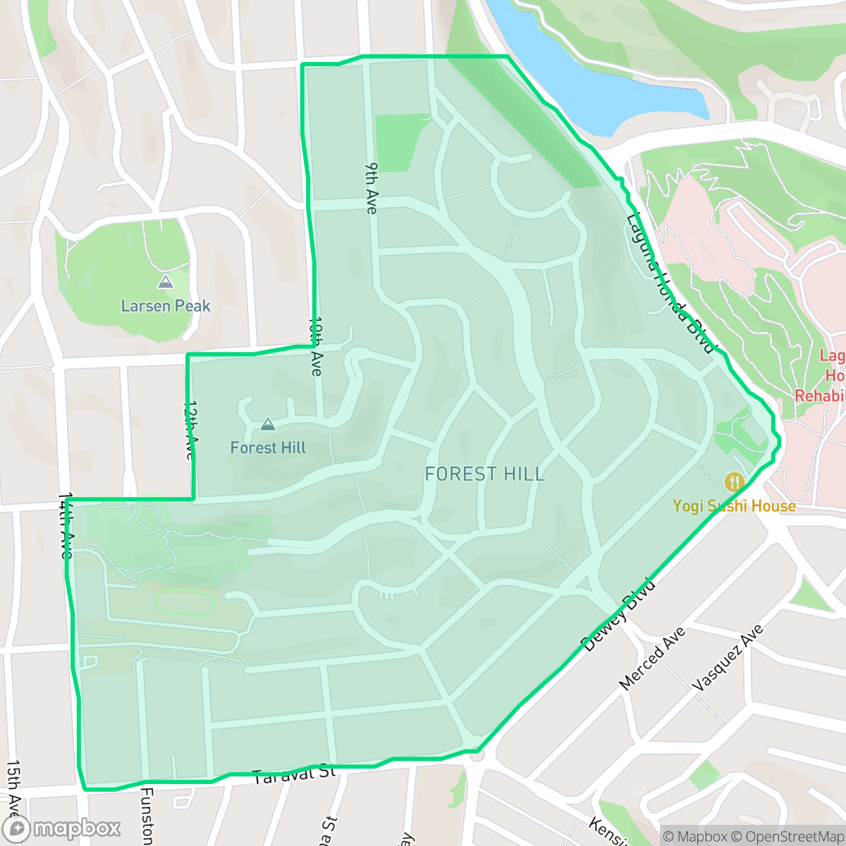 Map showing the location of Forest Hill, San Francisco, CA