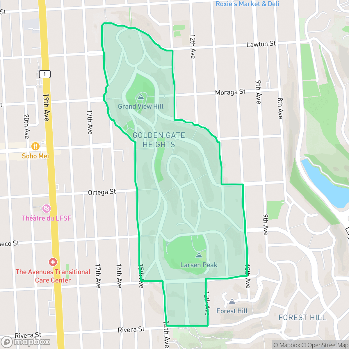 Map showing the location of Golden Gate Heights, San Francisco, CA