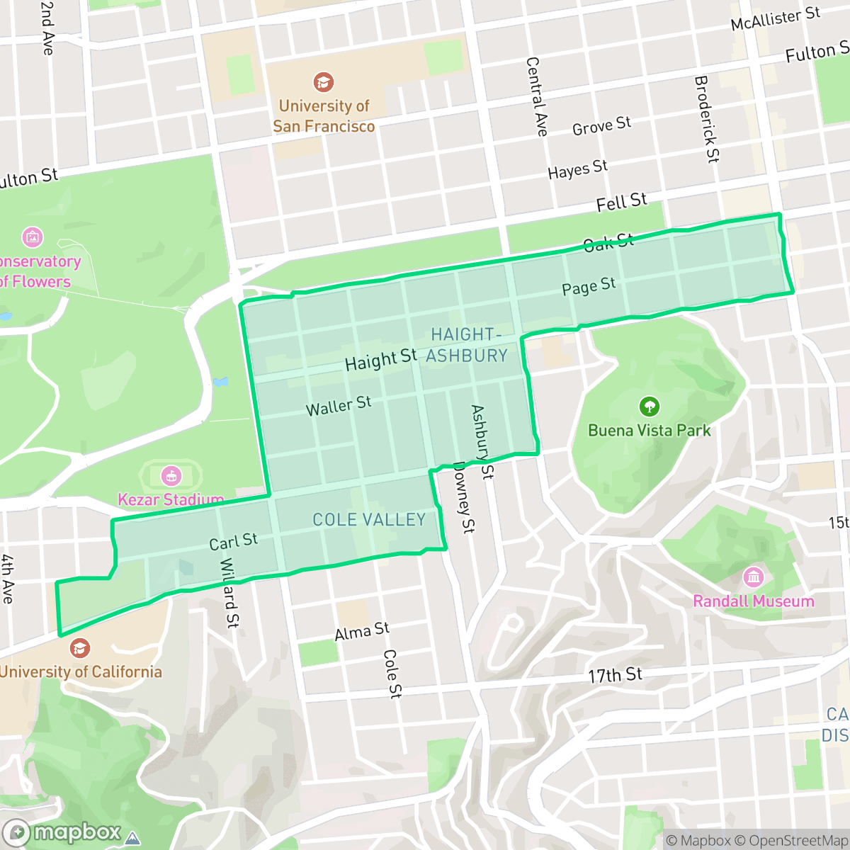 Map showing the location of Haight-Ashbury, San Francisco, CA