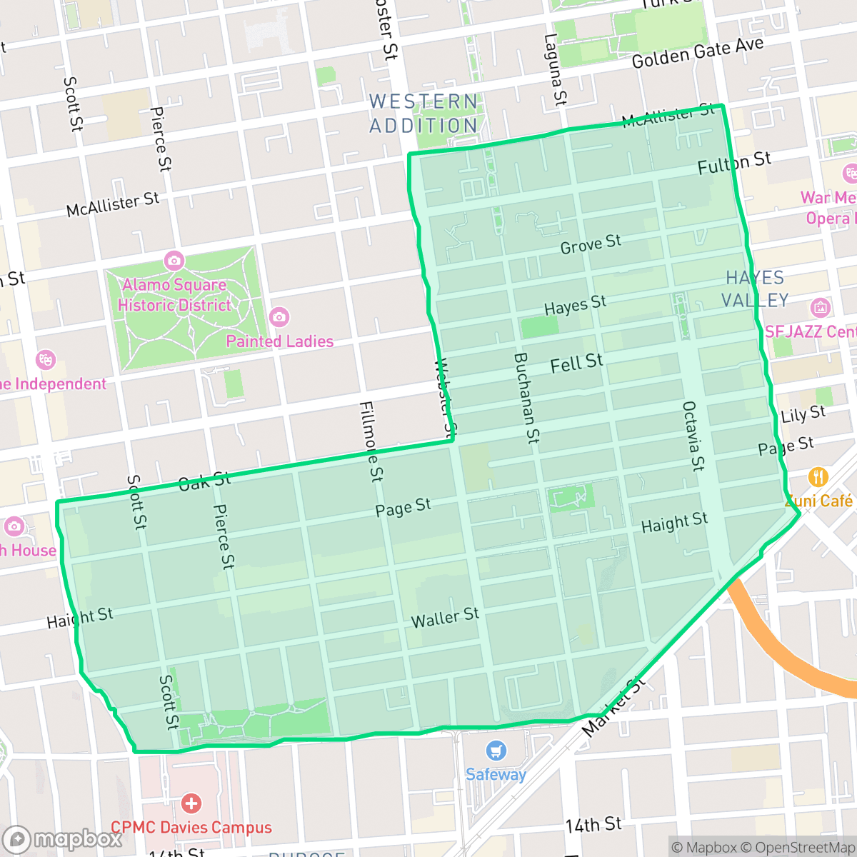 Map showing the location of Hayes Valley, San Francisco, CA