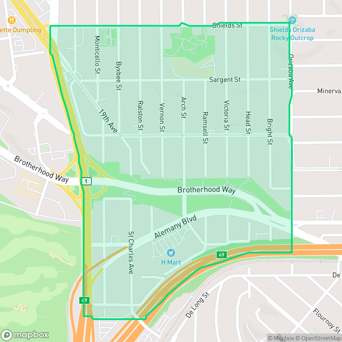 Map showing the location of Ingleside Heights, San Francisco, CA