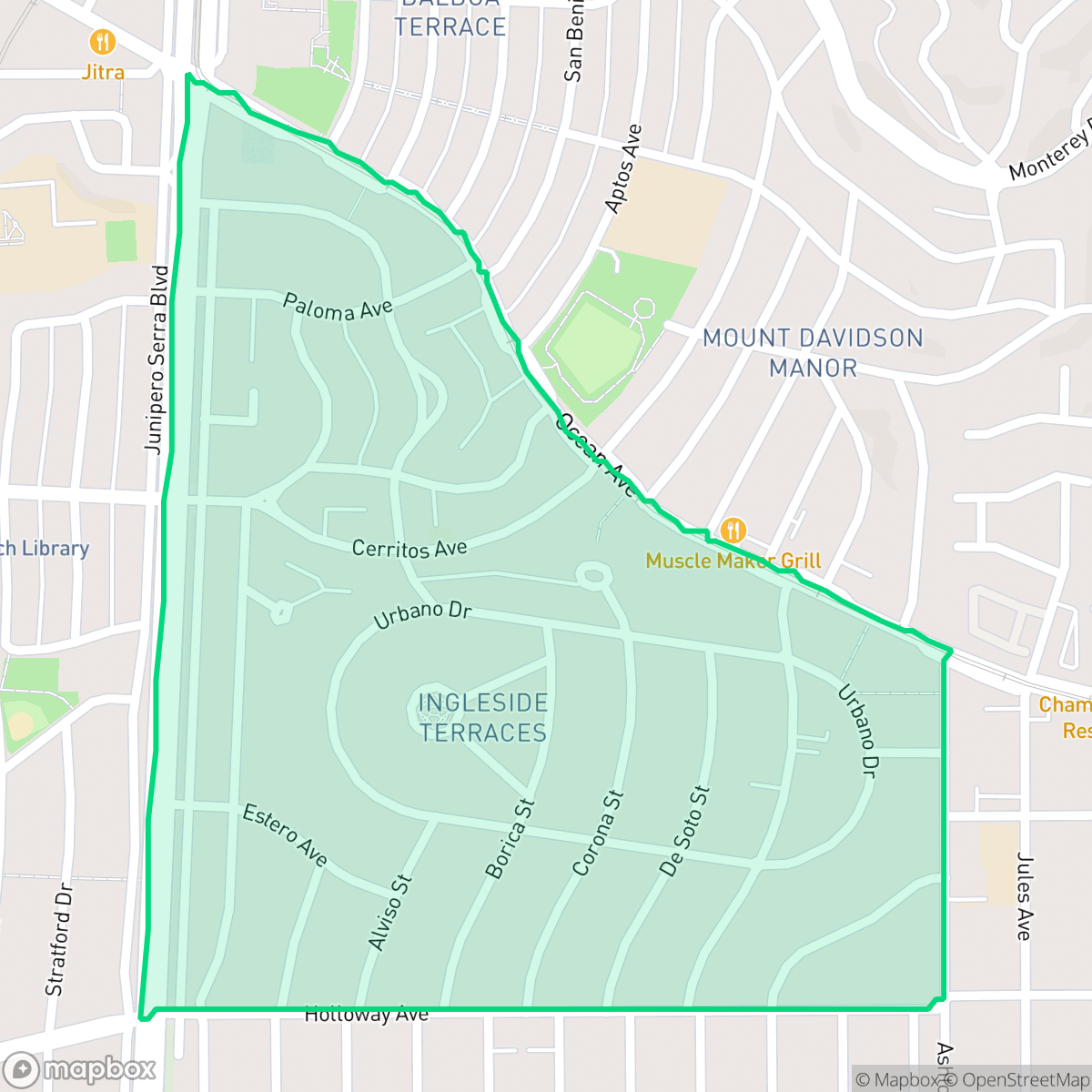 Map showing the location of Ingleside Terrace, San Francisco, CA