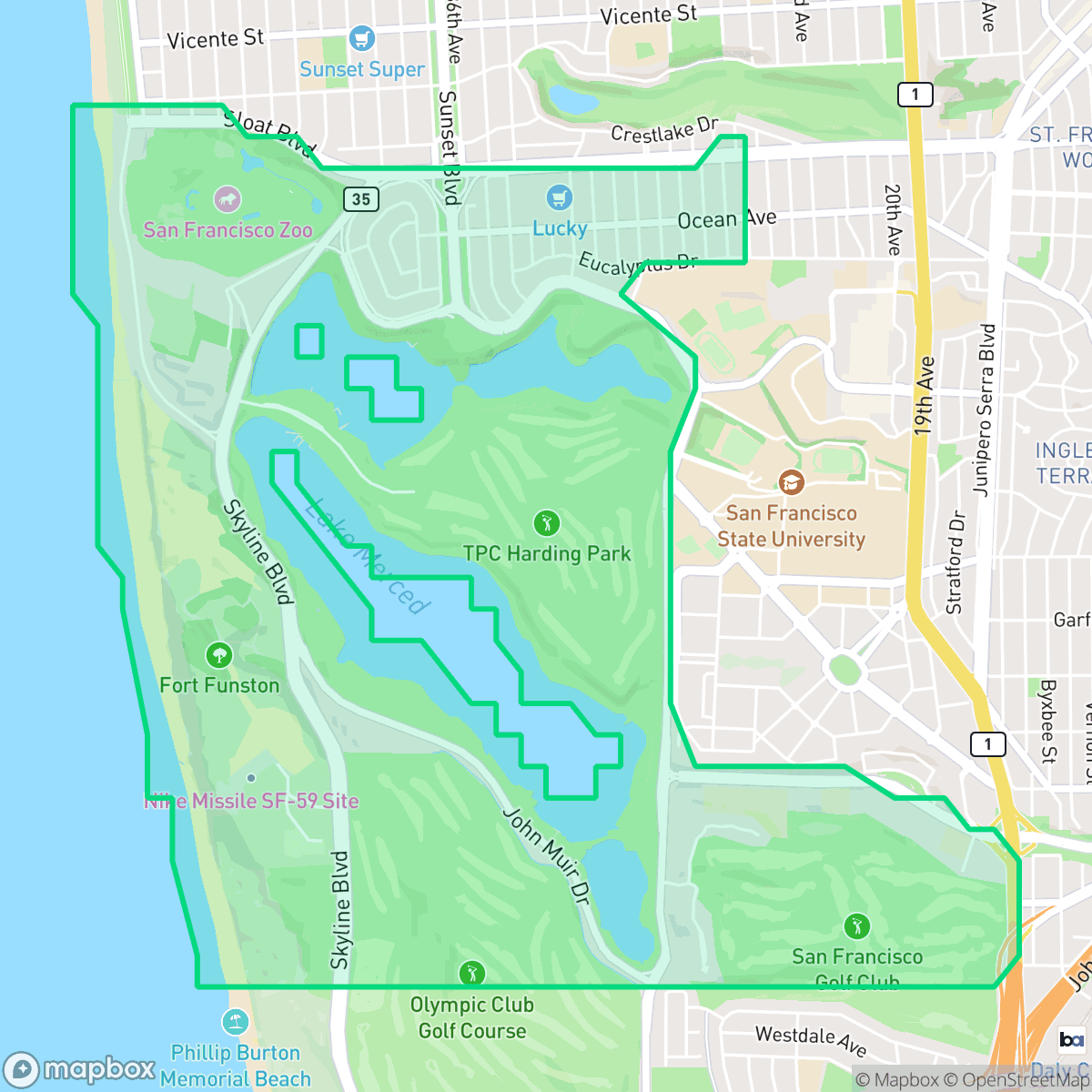 Map showing the location of Lakeshore, San Francisco, CA