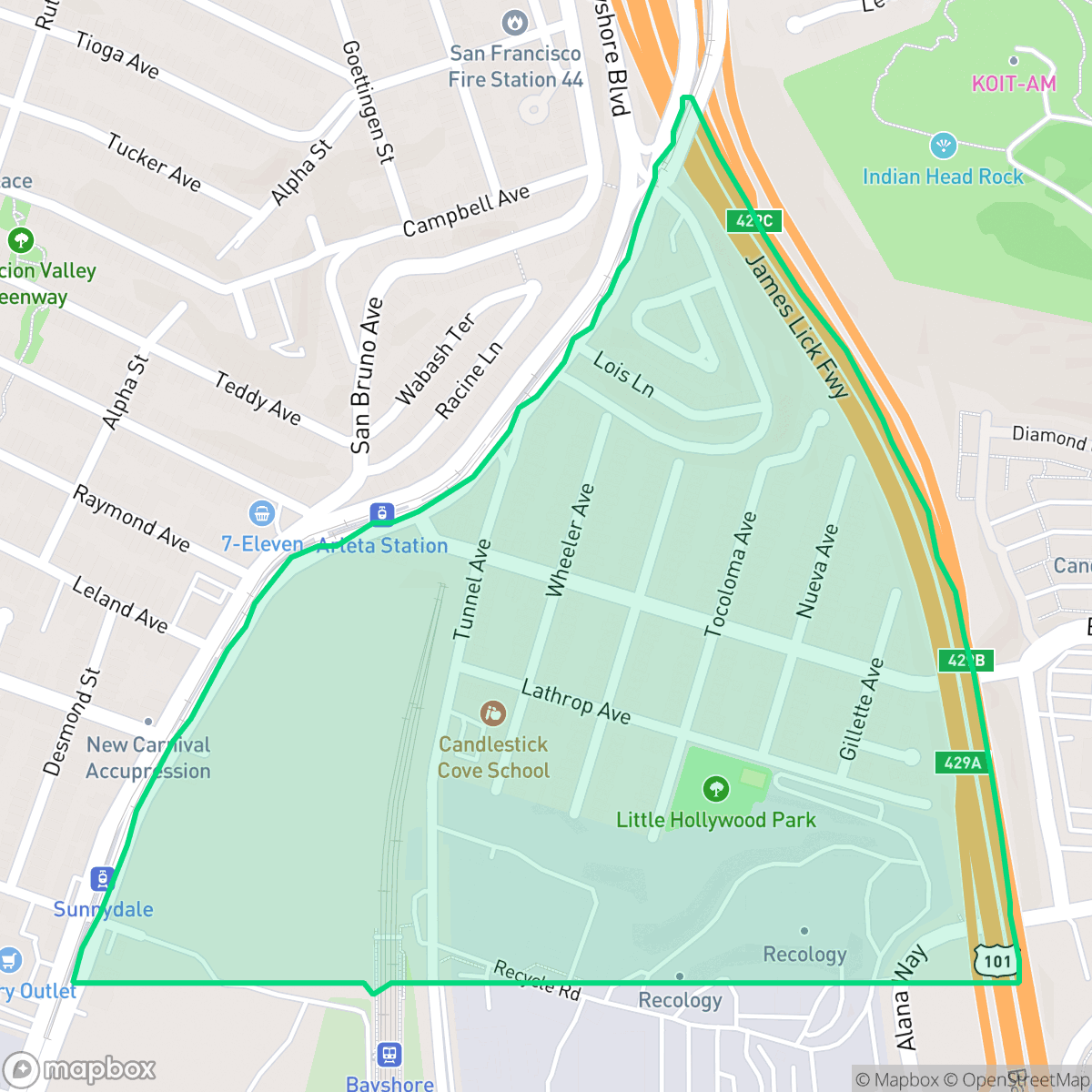 Map showing the location of Little Hollywood, San Francisco, CA