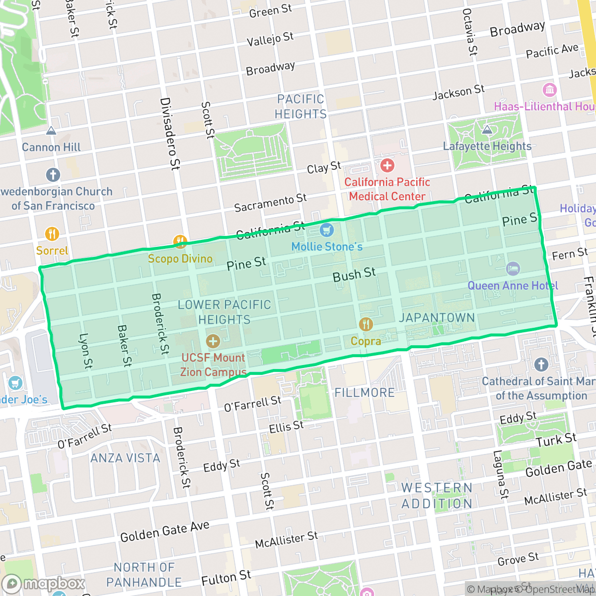 Map showing the location of Lower Pacific Heights, San Francisco, CA