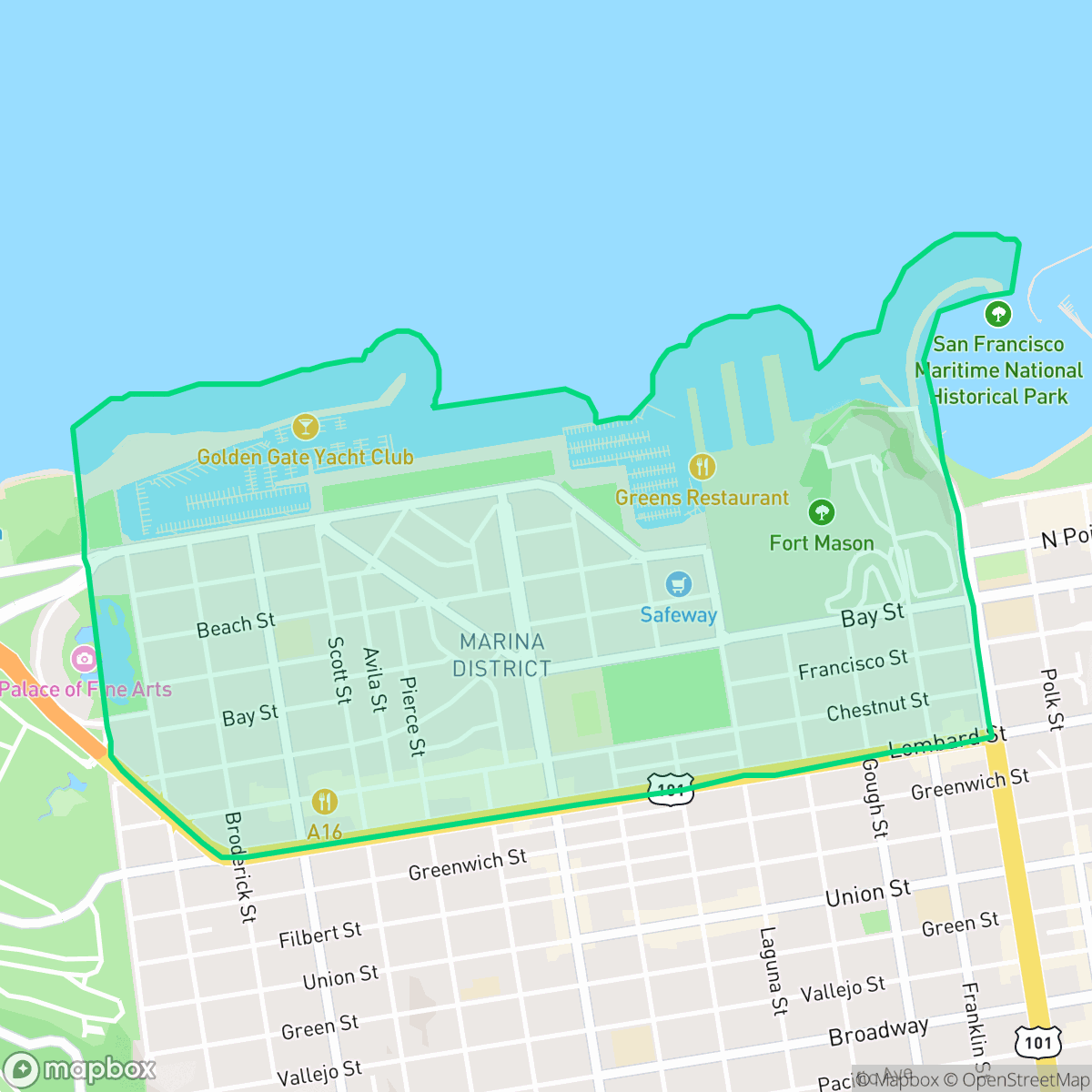 Map showing the location of Marina, San Francisco, CA