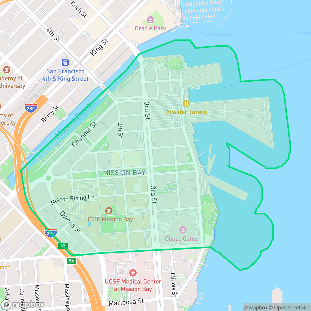 Map showing the location of Mission Bay, San Francisco, CA