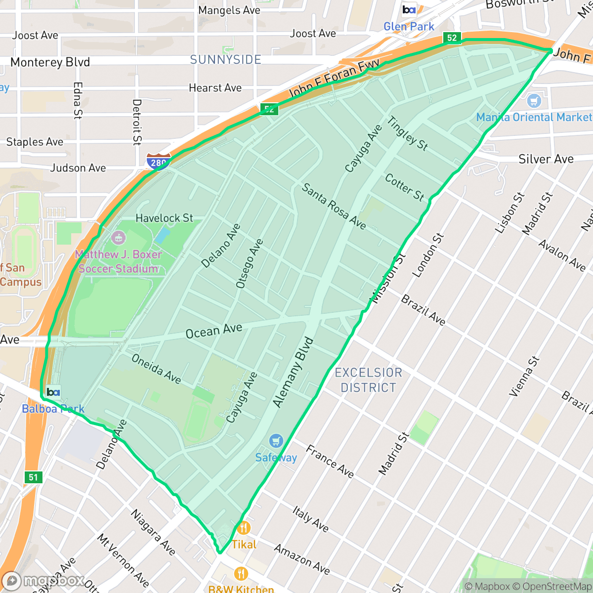 Map showing the location of Mission Terrace, San Francisco, CA