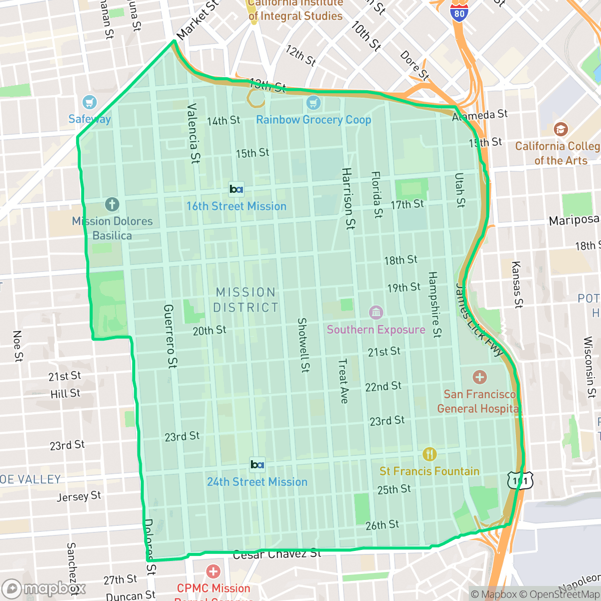 Map showing the location of Mission, San Francisco, CA
