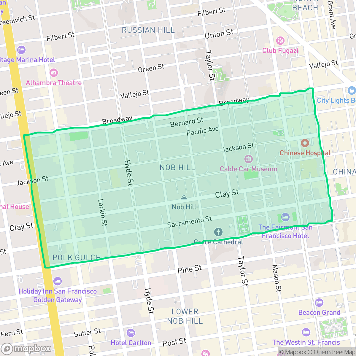 Map showing the location of Nob Hill, San Francisco, CA