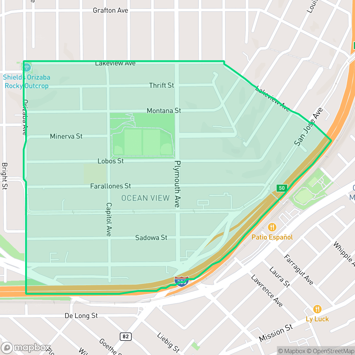 Map showing the location of Oceanview, San Francisco, CA