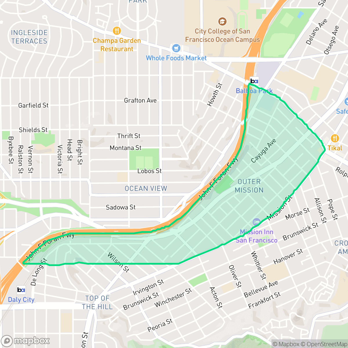 Map showing the location of Outer Mission, San Francisco, CA