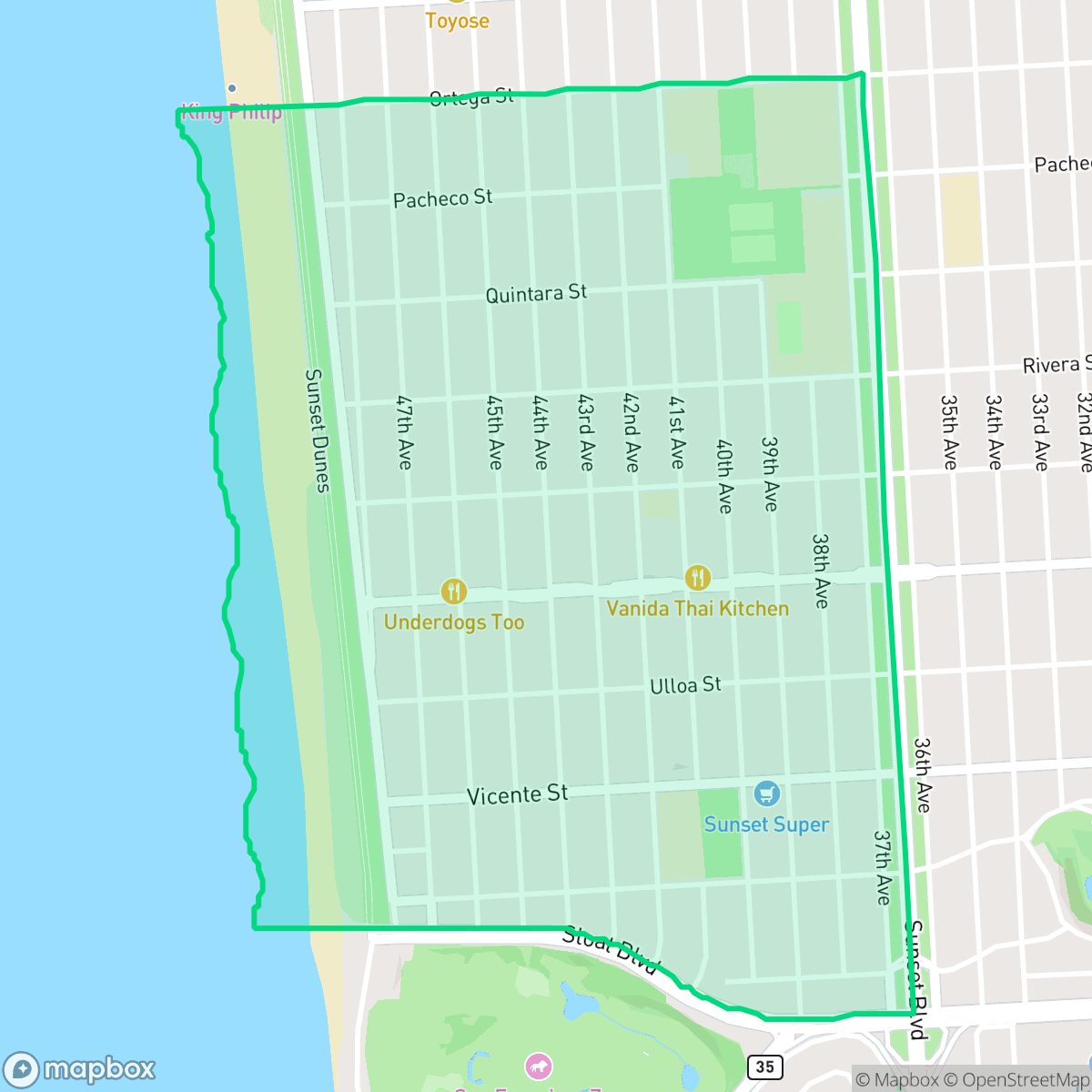 Map showing the location of Outer Parkside, San Francisco, CA