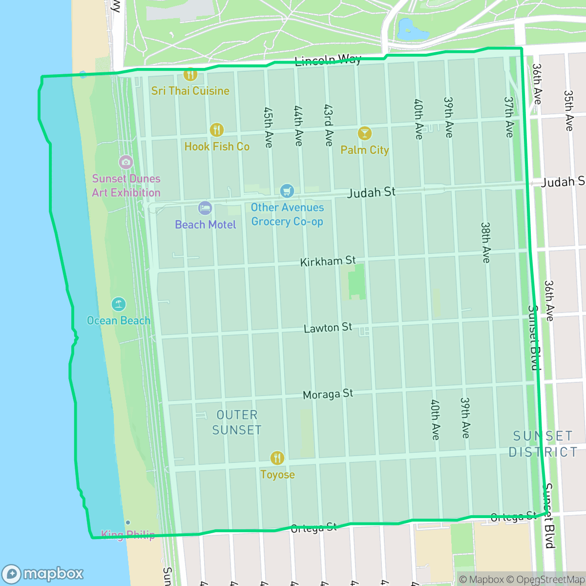 Map showing the location of Outer Sunset, San Francisco, CA