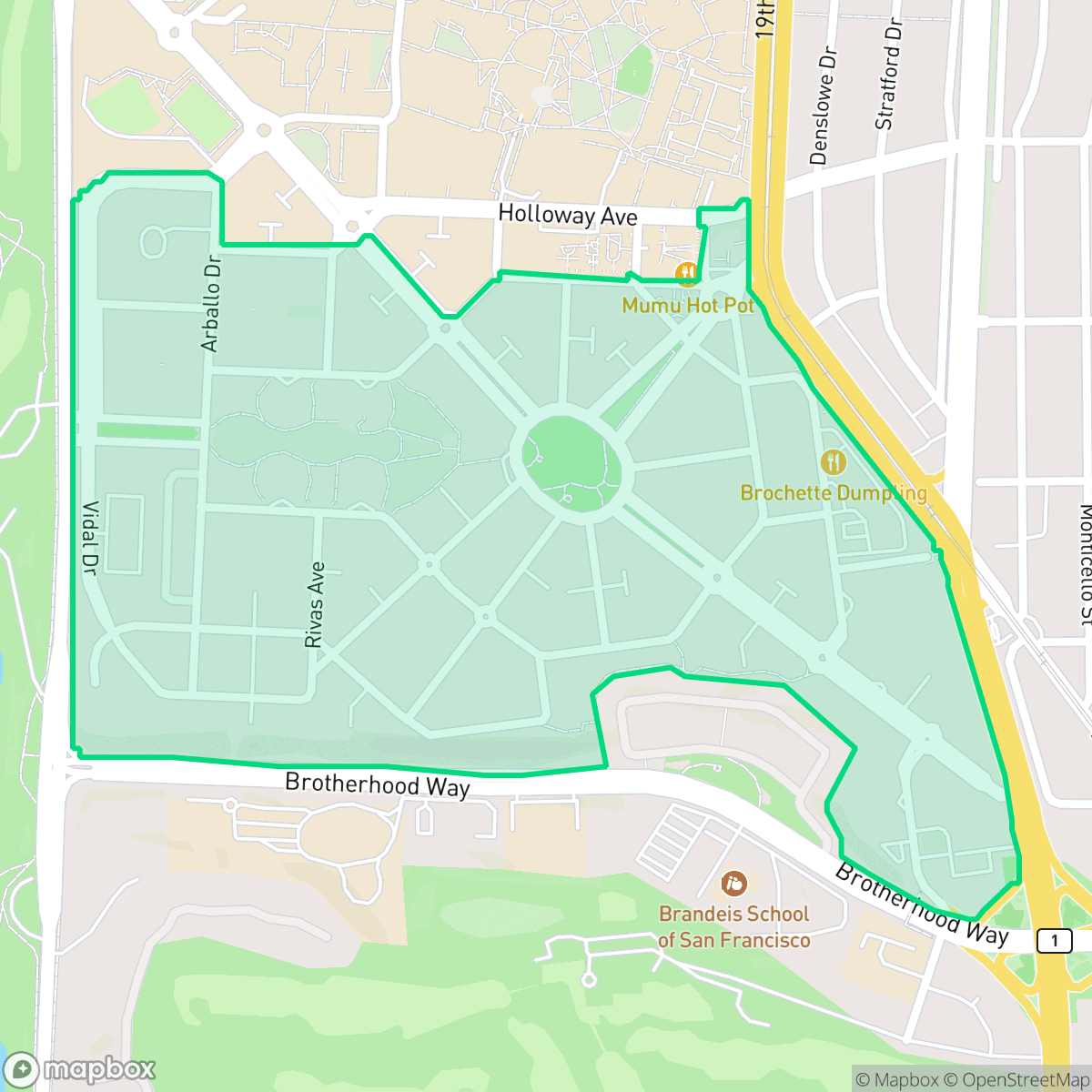 Map showing the location of Parkmerced, San Francisco, CA