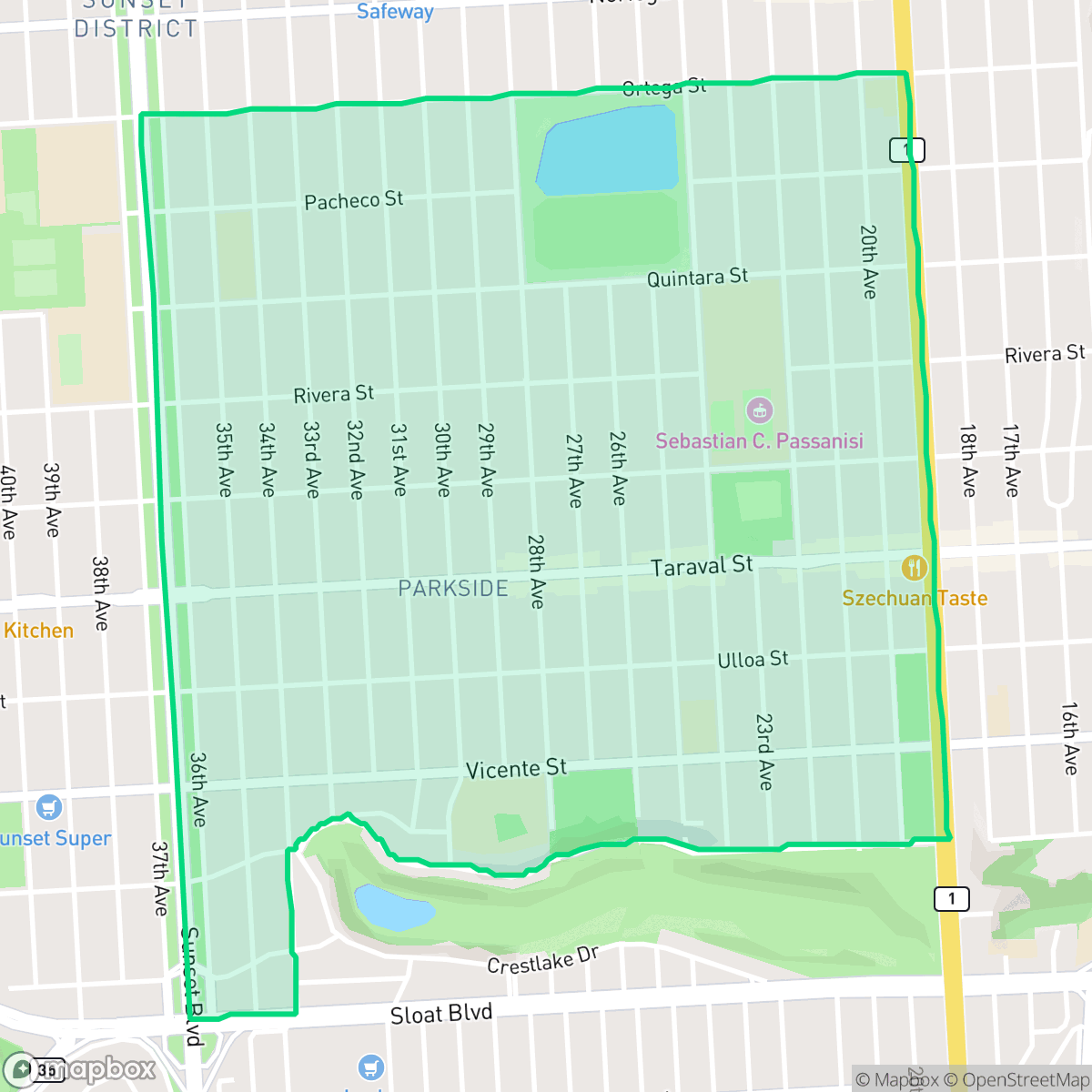 Map showing the location of Parkside, San Francisco, CA