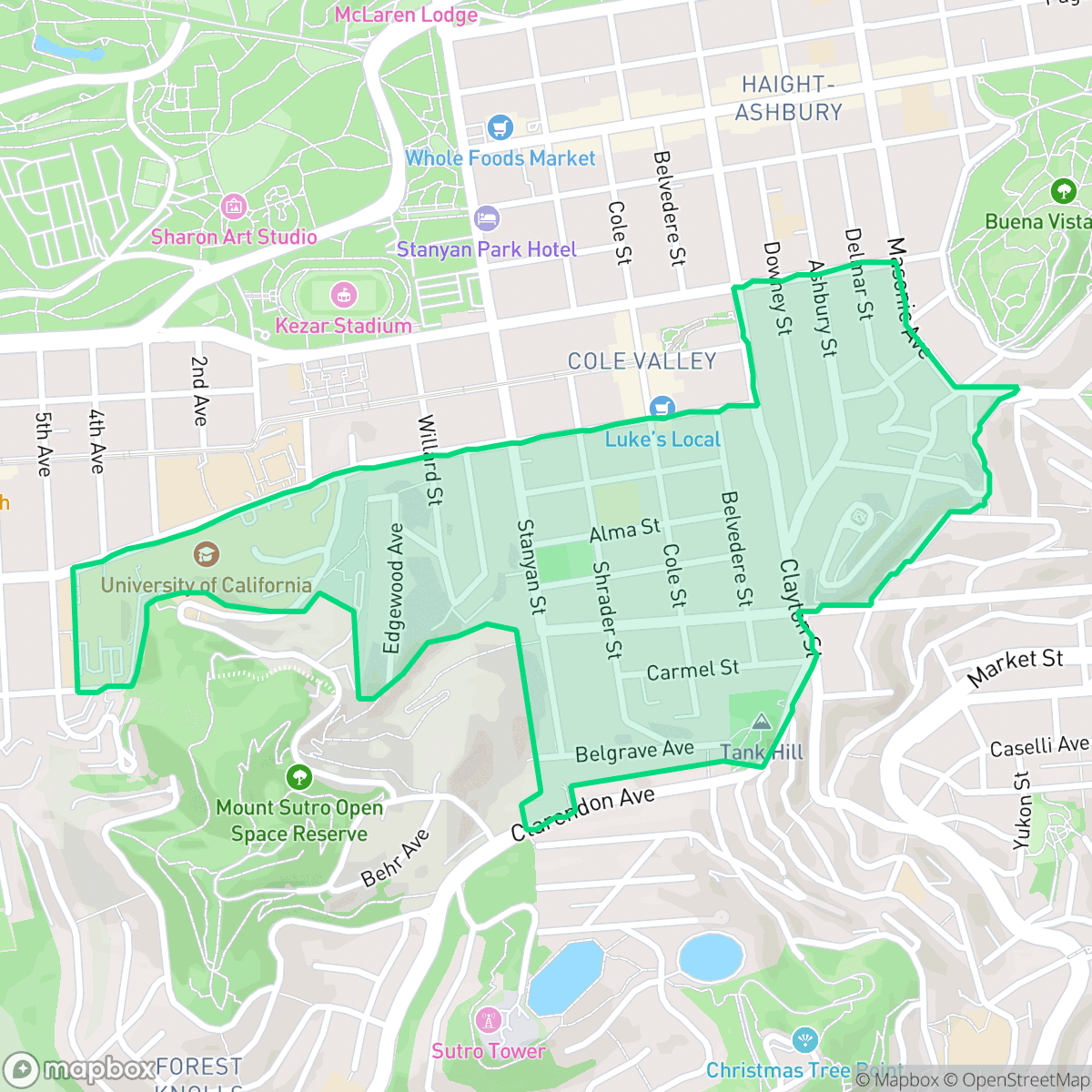 Map showing the location of Parnassus - Ashbury, San Francisco, CA