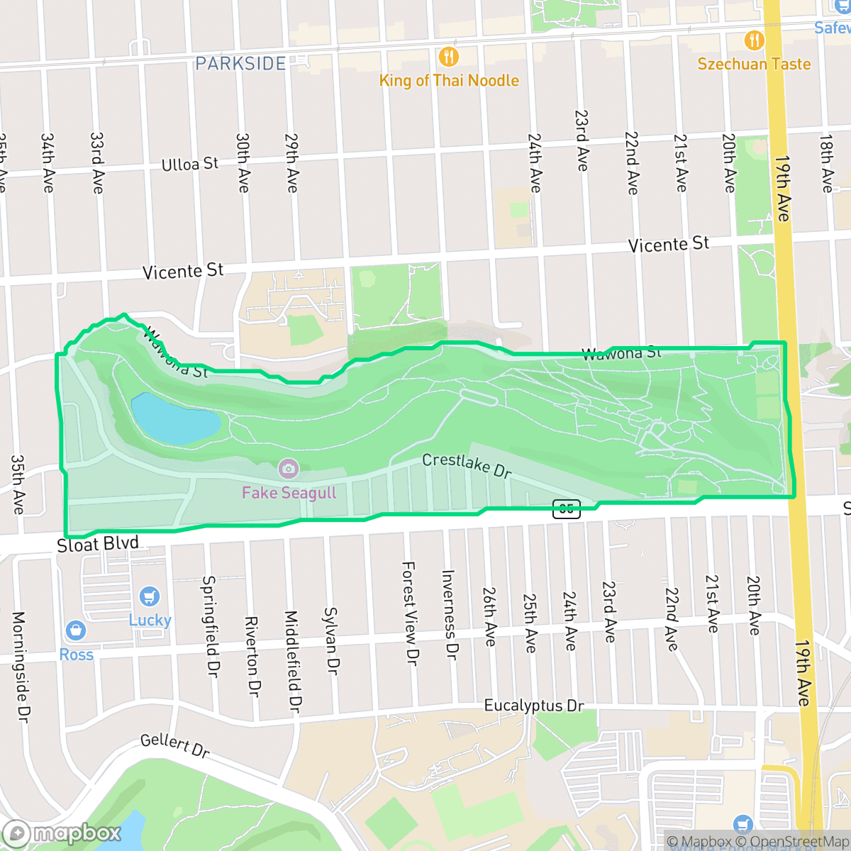 Map showing the location of Pine Lake Park, San Francisco, CA