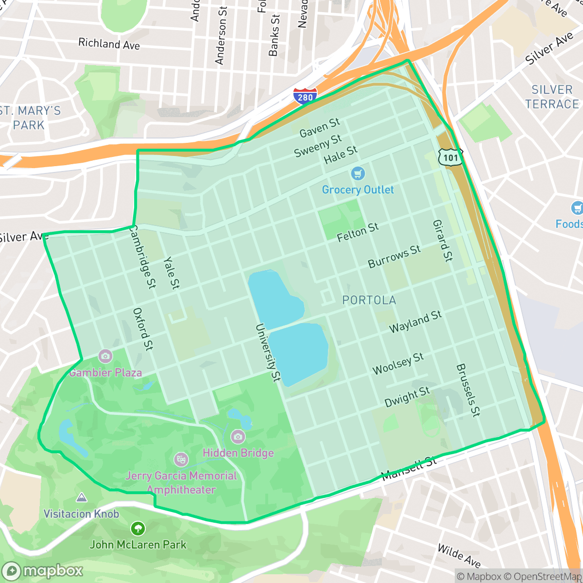 Map showing the location of Portola, San Francisco, CA