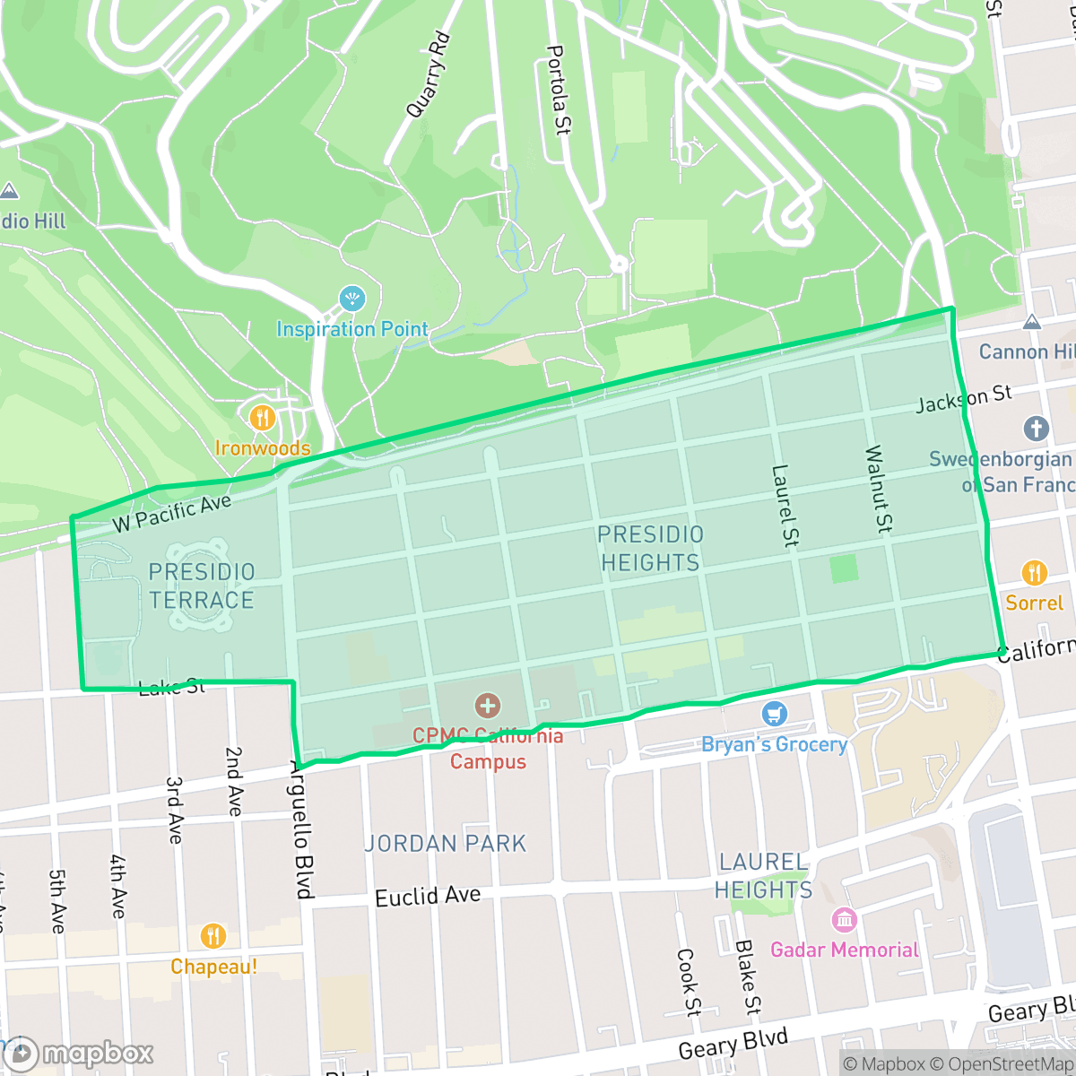 Map showing the location of Presidio Heights, San Francisco, CA