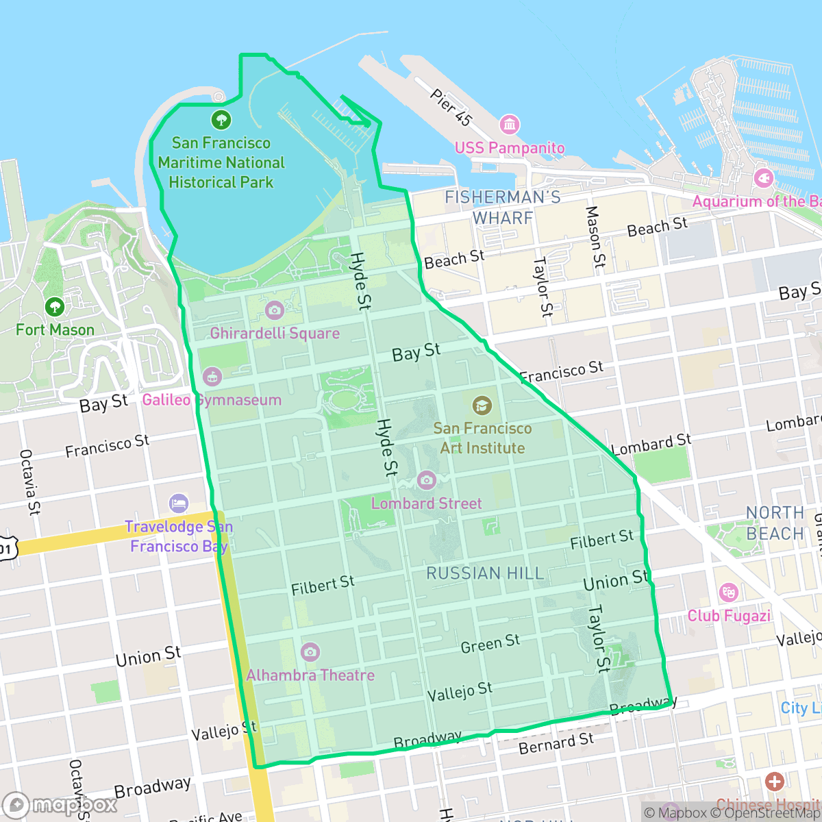 Map showing the location of Russian Hill, San Francisco, CA