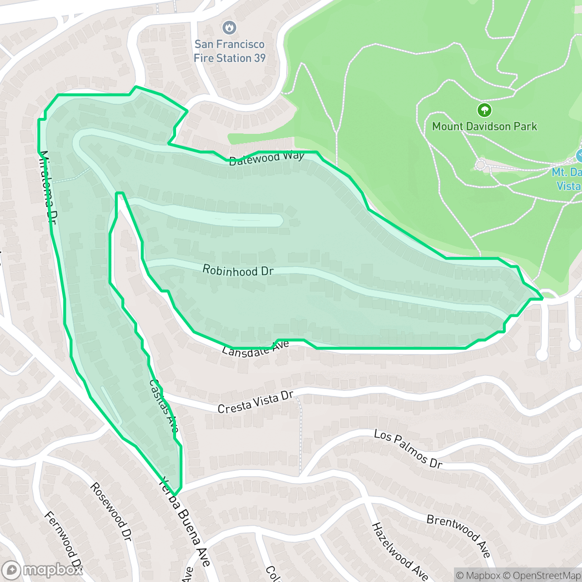 Map showing the location of Sherwood Forest, San Francisco, CA