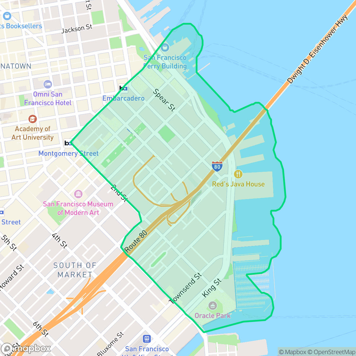 Map showing the location of South Beach, San Francisco, CA