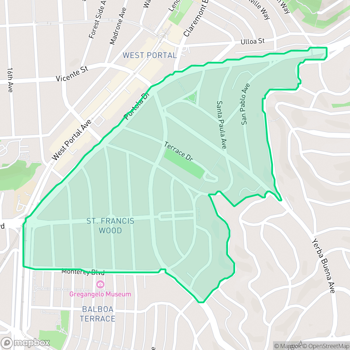 Map showing the location of St. Francis Wood, San Francisco, CA