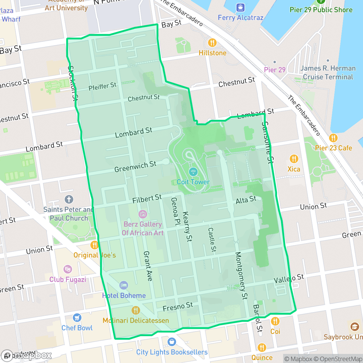 Map showing the location of Telegraph Hill, San Francisco, CA