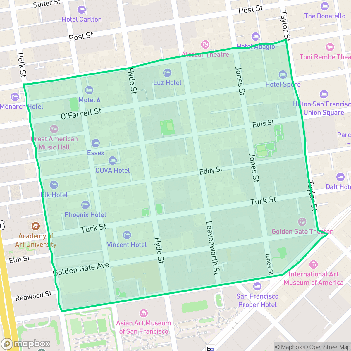 Map showing the location of Tenderloin, San Francisco, CA