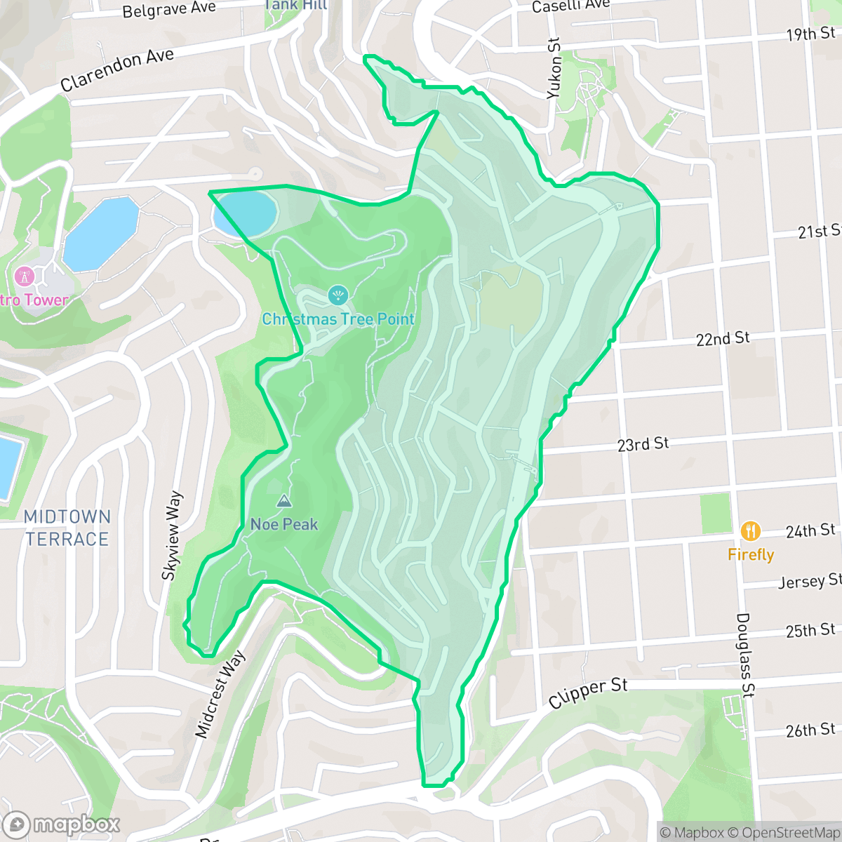 Map showing the location of Twin Peaks, San Francisco, CA