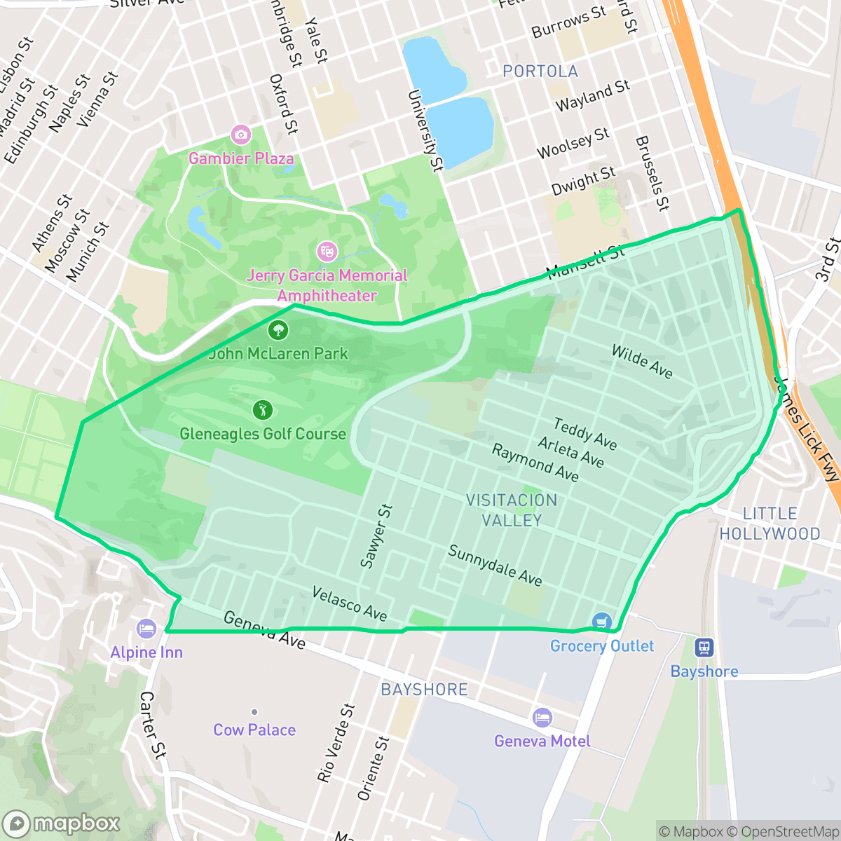 Map showing the location of Visitacion Valley, San Francisco, CA