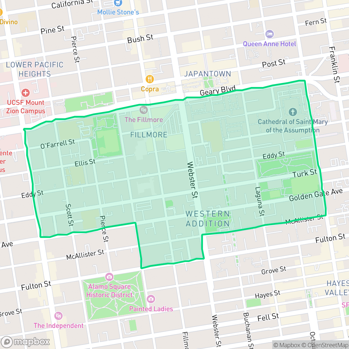 Map showing the location of Western Addition, San Francisco, CA