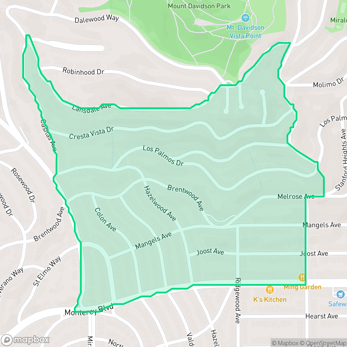 Map showing the location of Westwood Highlands, San Francisco, CA