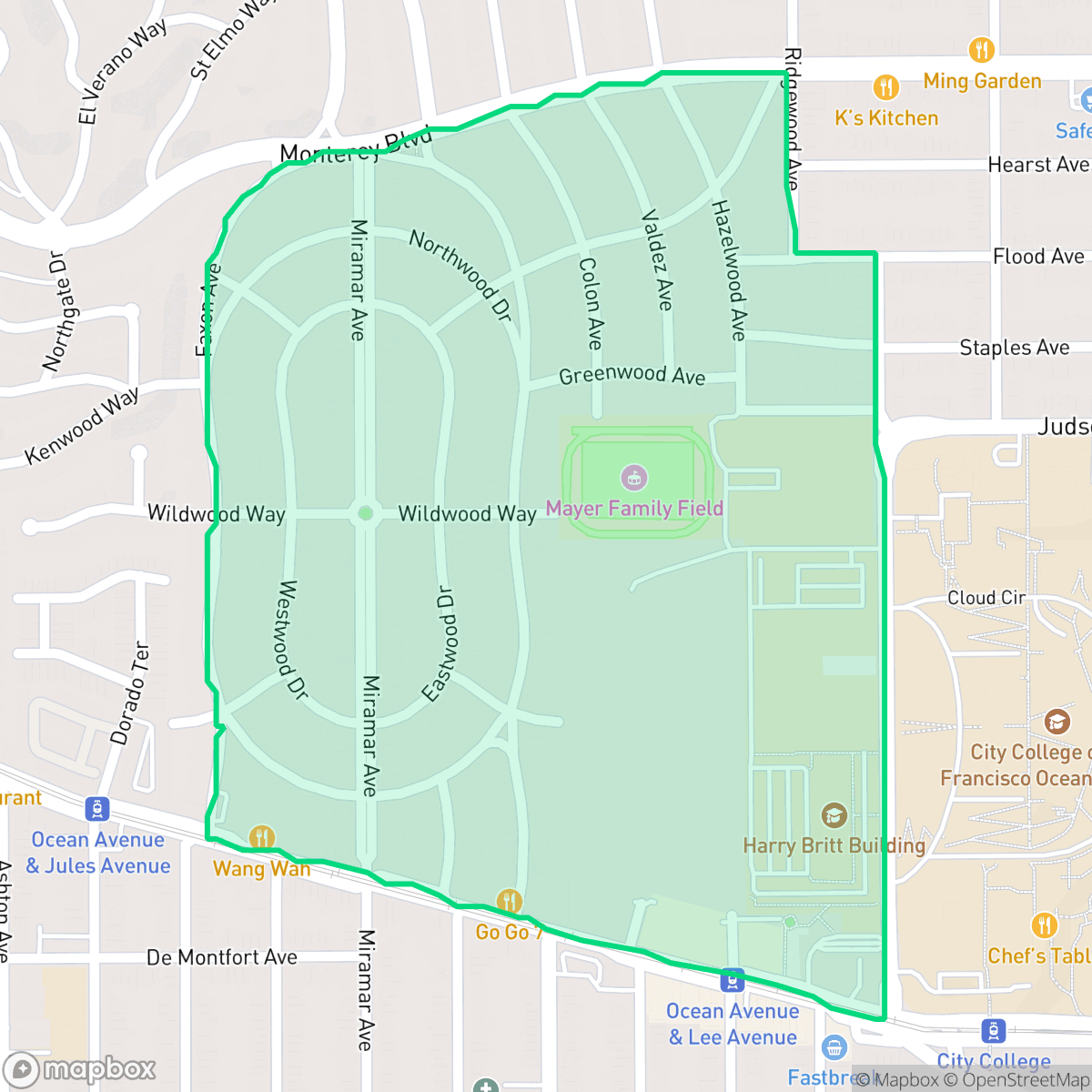 Map showing the location of Westwood Park, San Francisco, CA