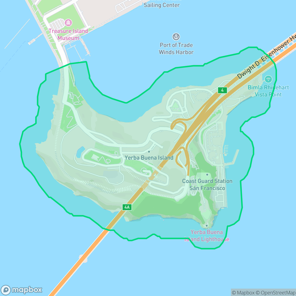 Map showing the location of Yerba Buena Island, San Francisco, CA