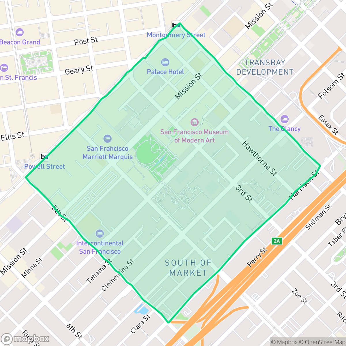 Map showing the location of Yerba Buena, San Francisco, CA