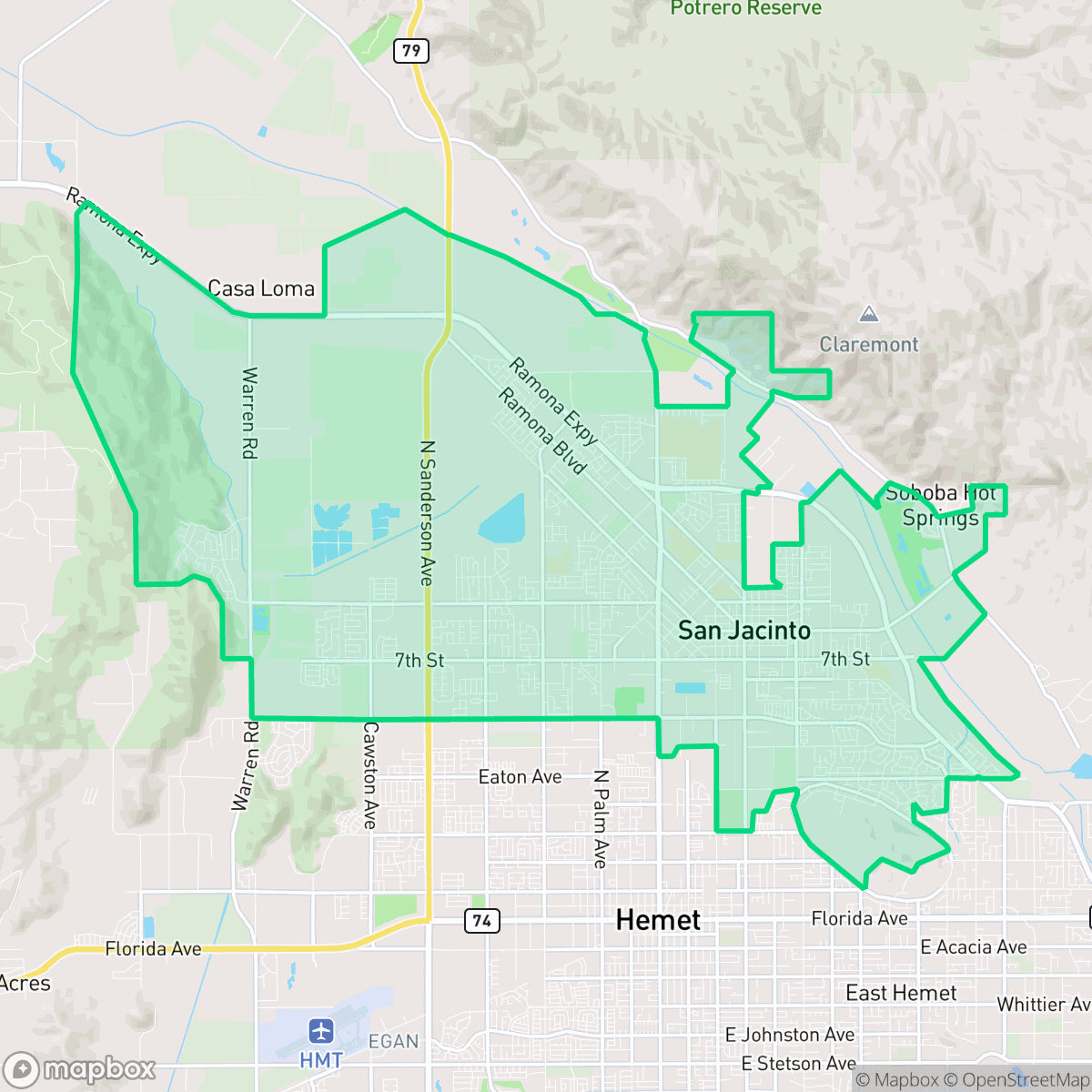 Map showing the location of San Jacinto, CA — coverage area