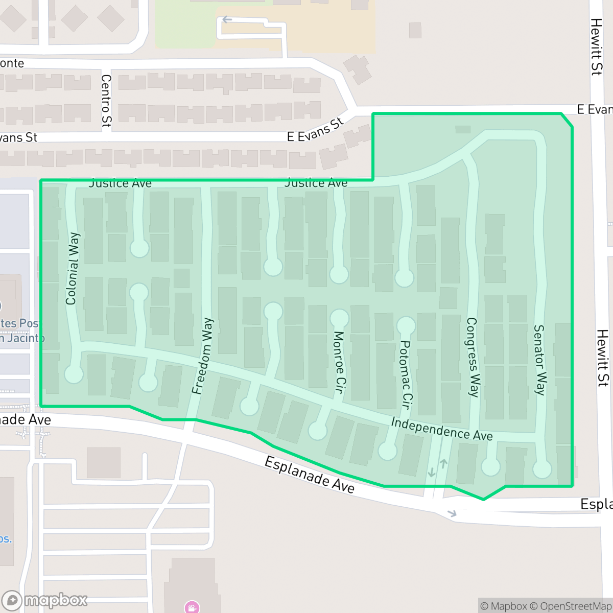 Map showing the location of American Village Senior Community, San Jacinto, CA