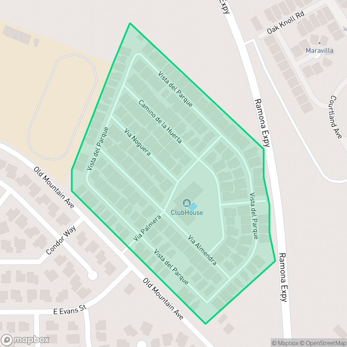 Map showing the location of Villa del Monte Mobile Home Park, San Jacinto, CA