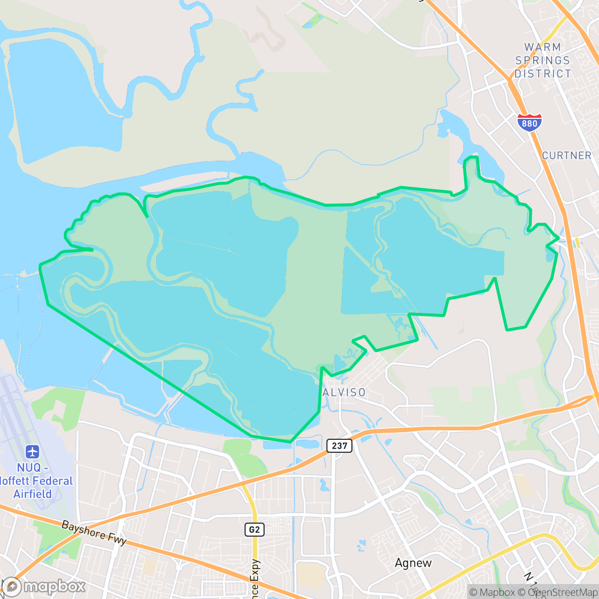 Map showing the location of Alviso, San Jose, CA