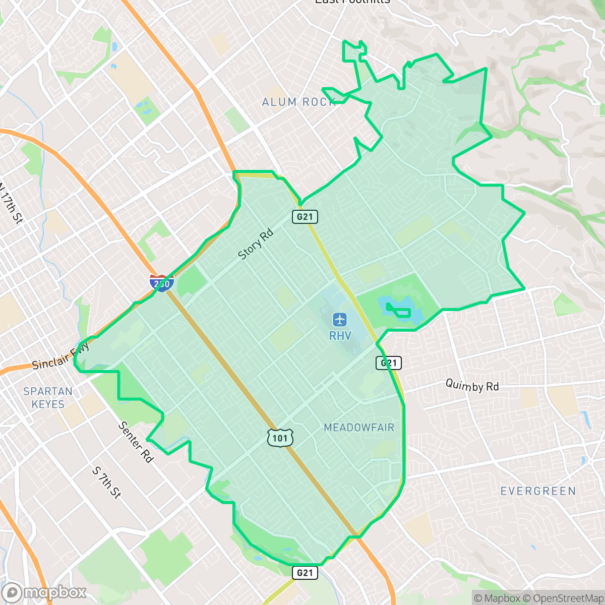 Map showing the location of East San Jose, San Jose, CA