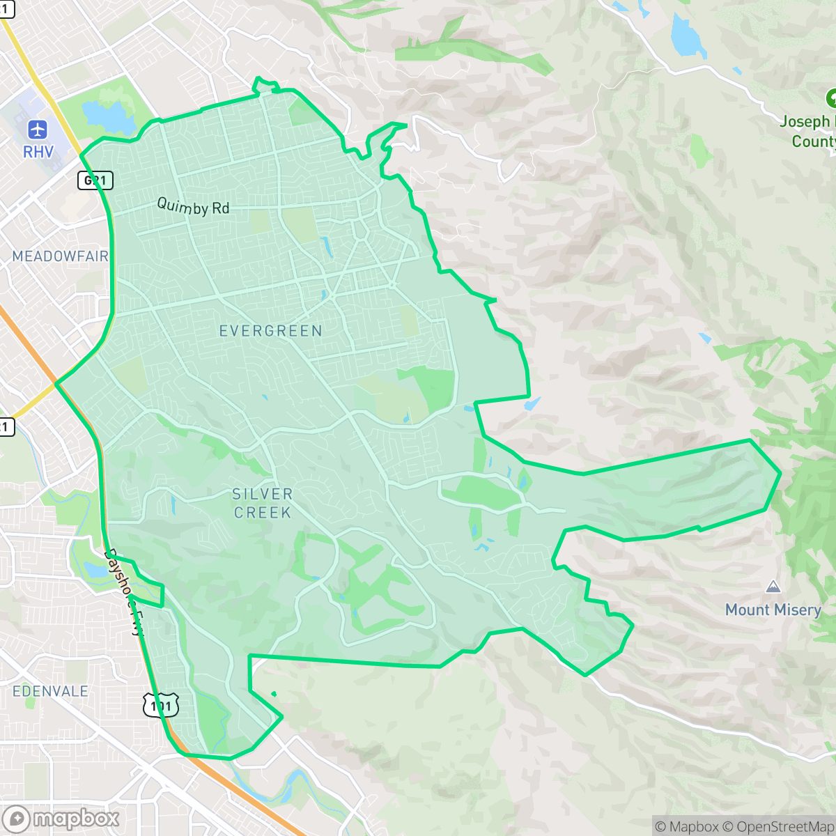 Map showing the location of Evergreen, San Jose, CA