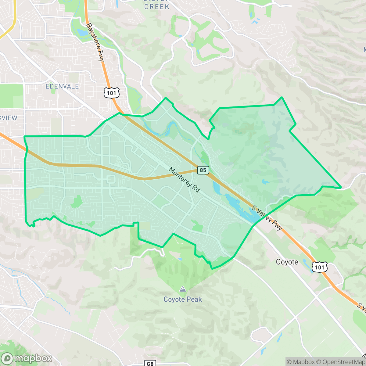 Map showing the location of Santa Teresa, San Jose, CA