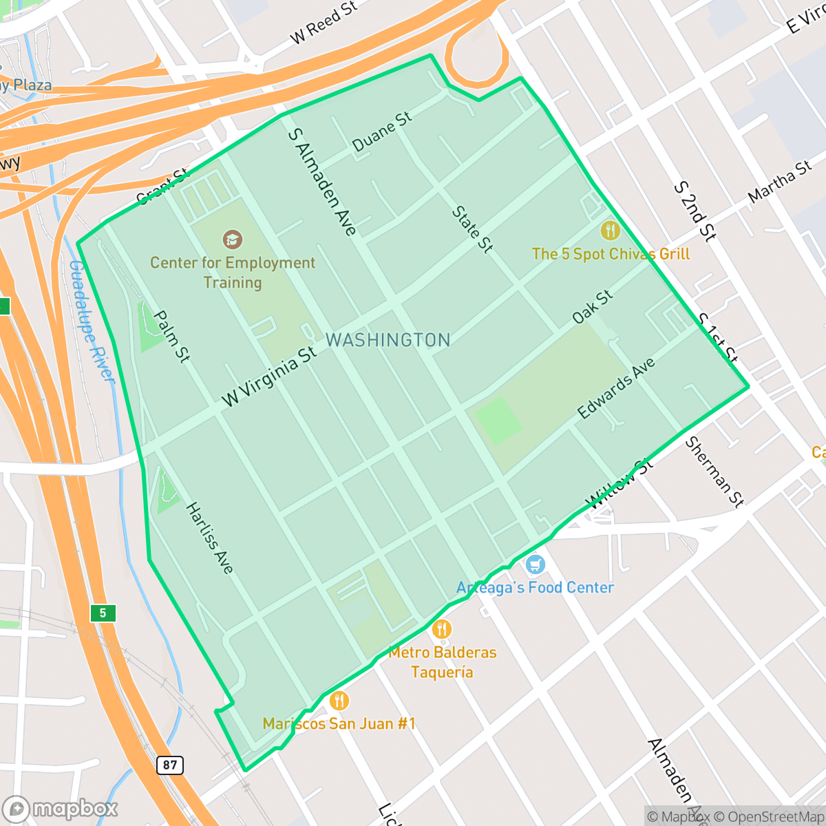 Map showing the location of Washington, San Jose, CA